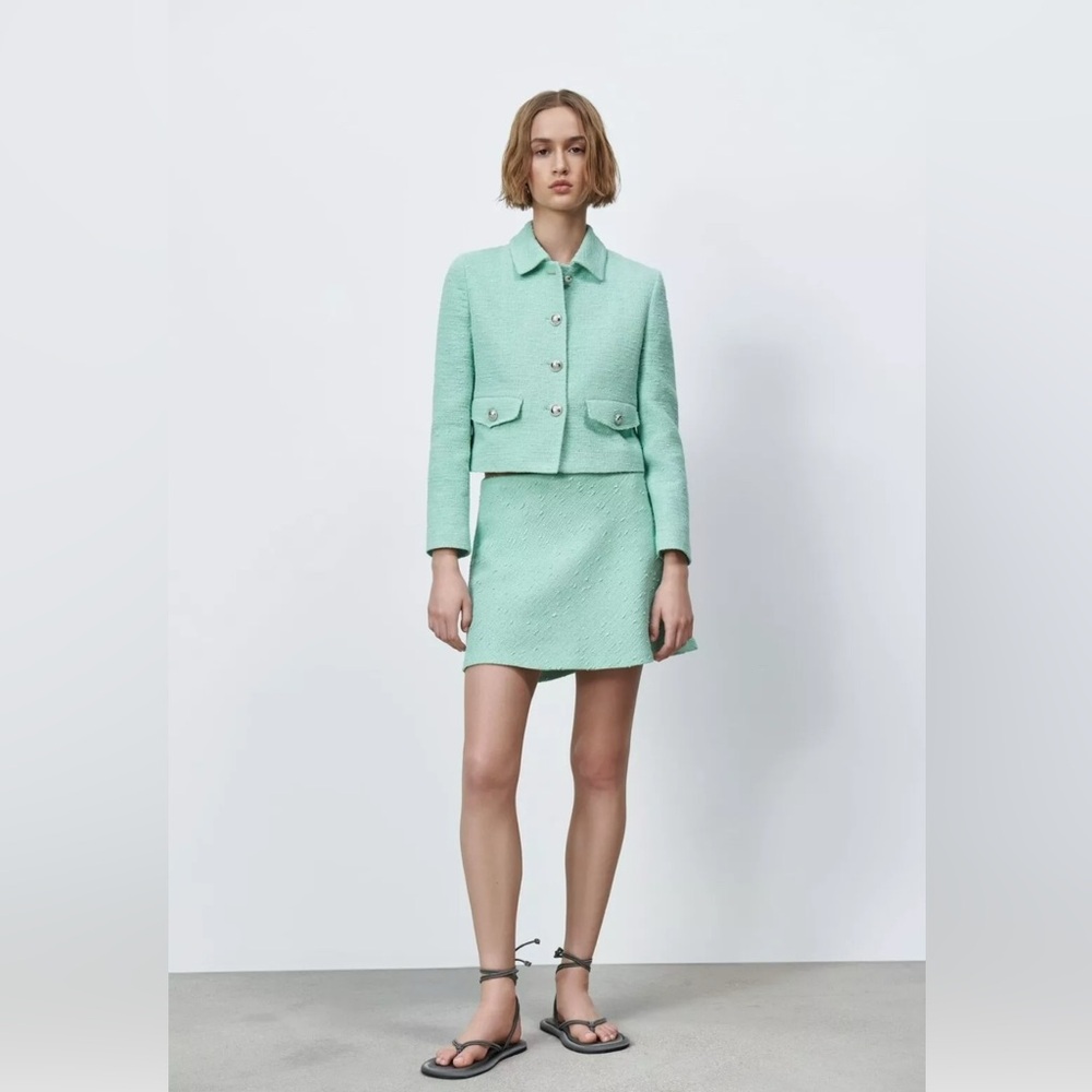 Cropped Mint Bouclé Jacket - Women's